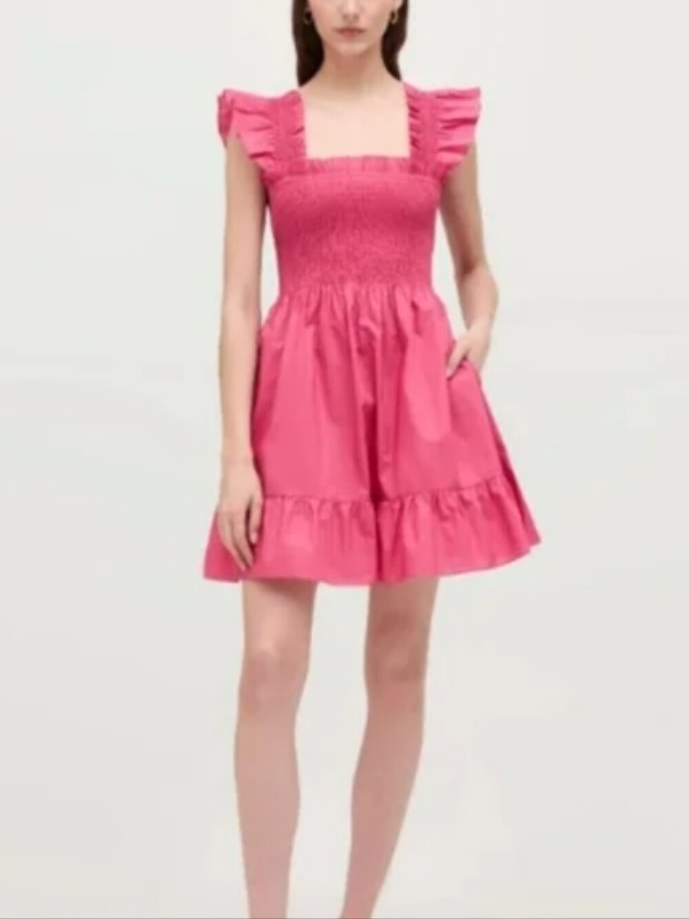 Hill House Home The Nap Dress S Hot Pink Smocked Bodice Flutter Sleeves Pockets